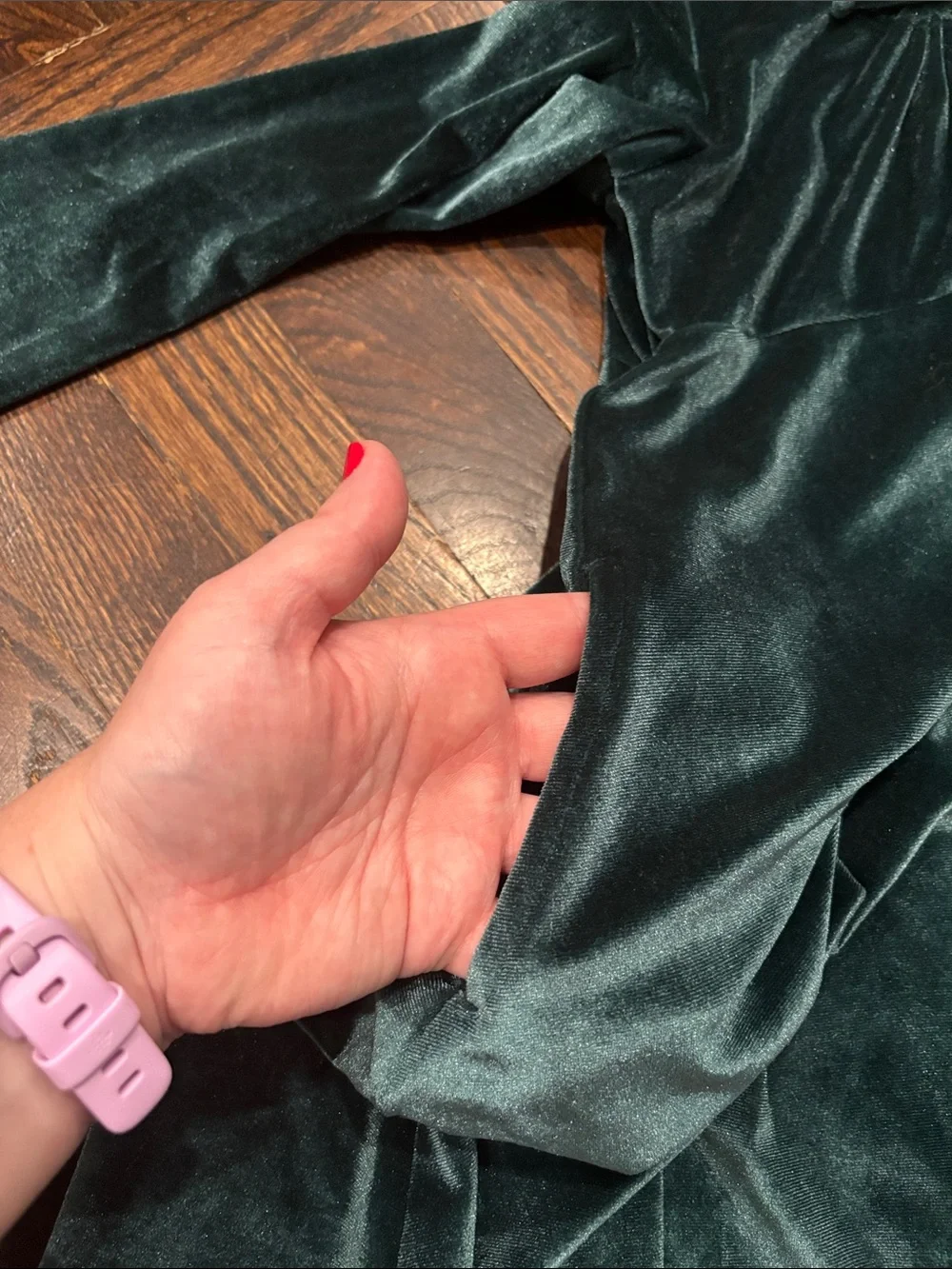 Girls' Dark Green Velvet Long-Sleeve Dress